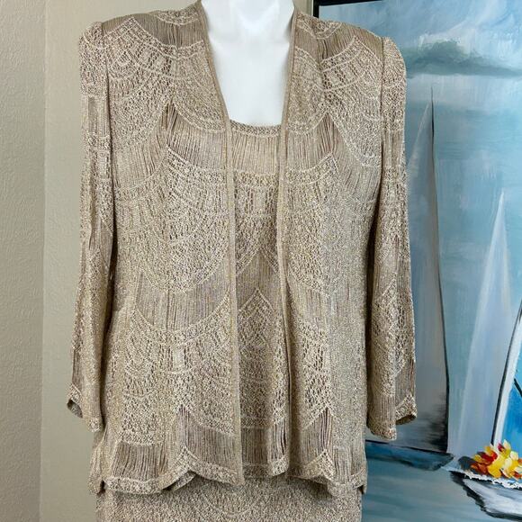 Vintage Damianou 3 piece skirt set mother of bride Gold shimmery Size Large - Picture 4 of 7